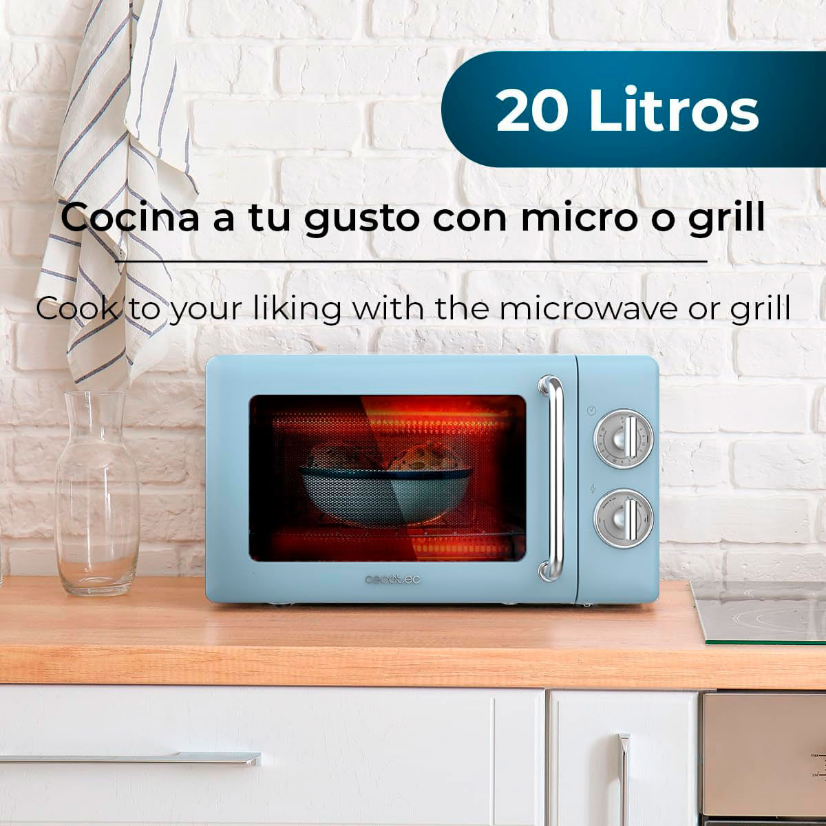 Microondas con grill Cecotec ProClean 3110 Retro 700W 20L diseño vintage azul 3