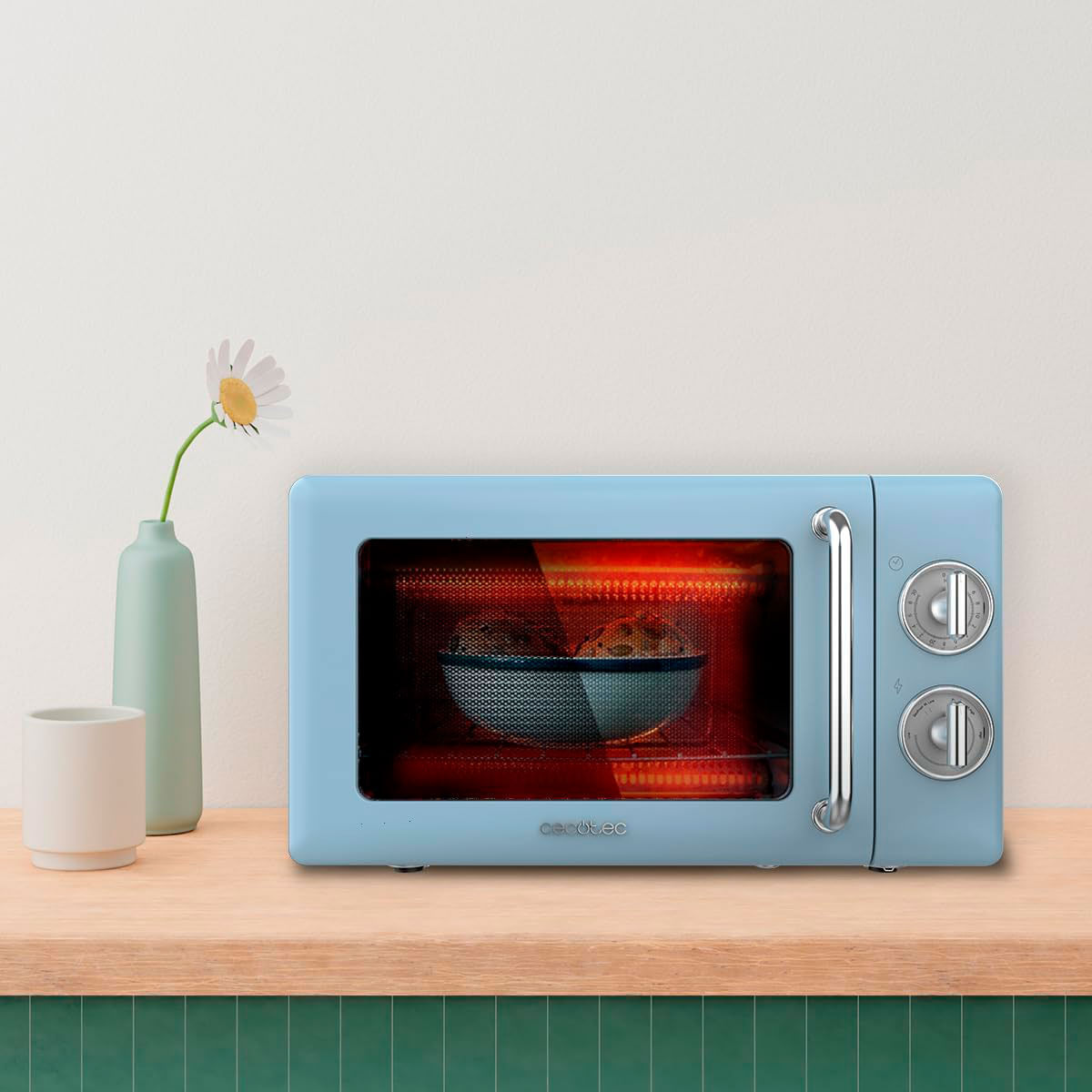 Microondas con grill Cecotec ProClean 3110 Retro 700W 20L diseño vintage azul 6