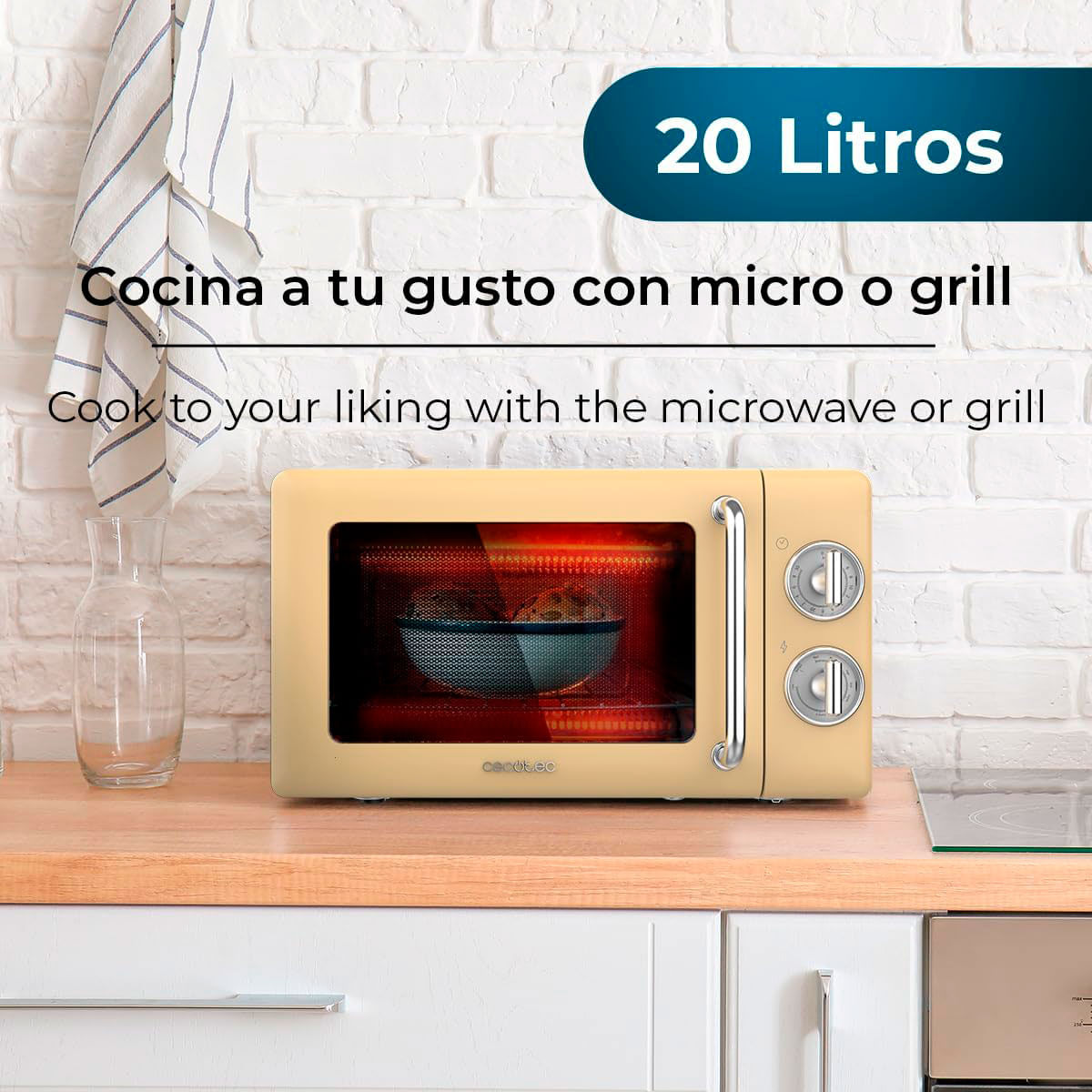 Microondas con grill Cecotec ProClean 3110 Retro 700W 20L diseño vintage amarillo 5