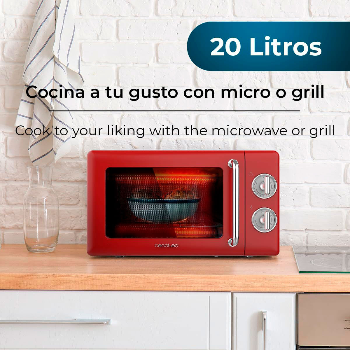 Microondas con grill Cecotec ProClean 3110 Retro 700W 20L diseño vintage rojo 5