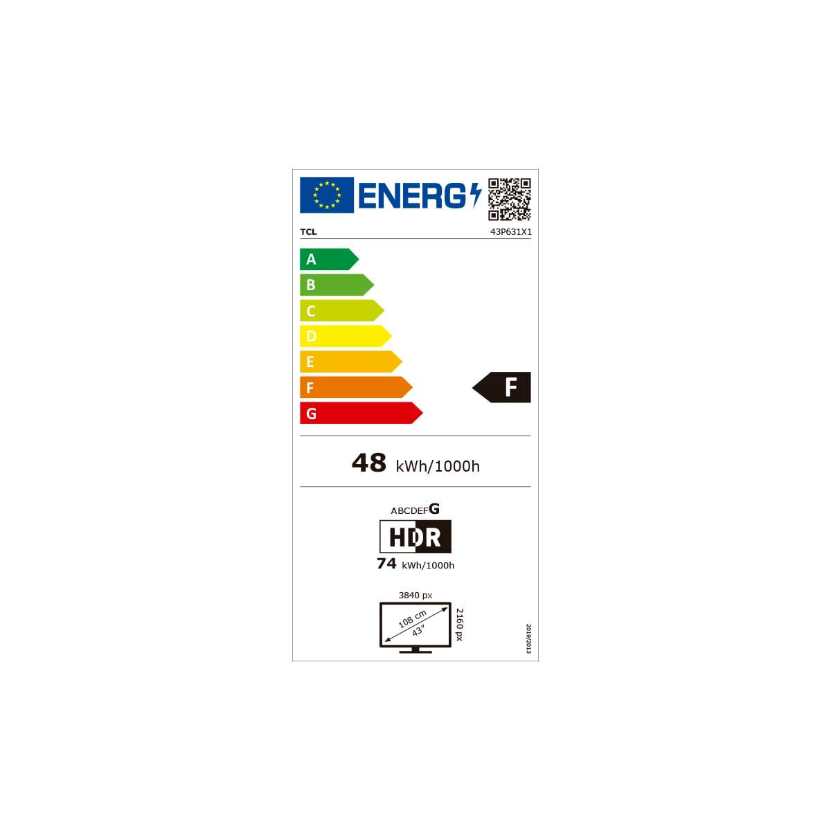 Televisor Smart TV TCL P63 Series 43P631 43" 4K UHD LED WiFi Google TV F negro eficiencia energética