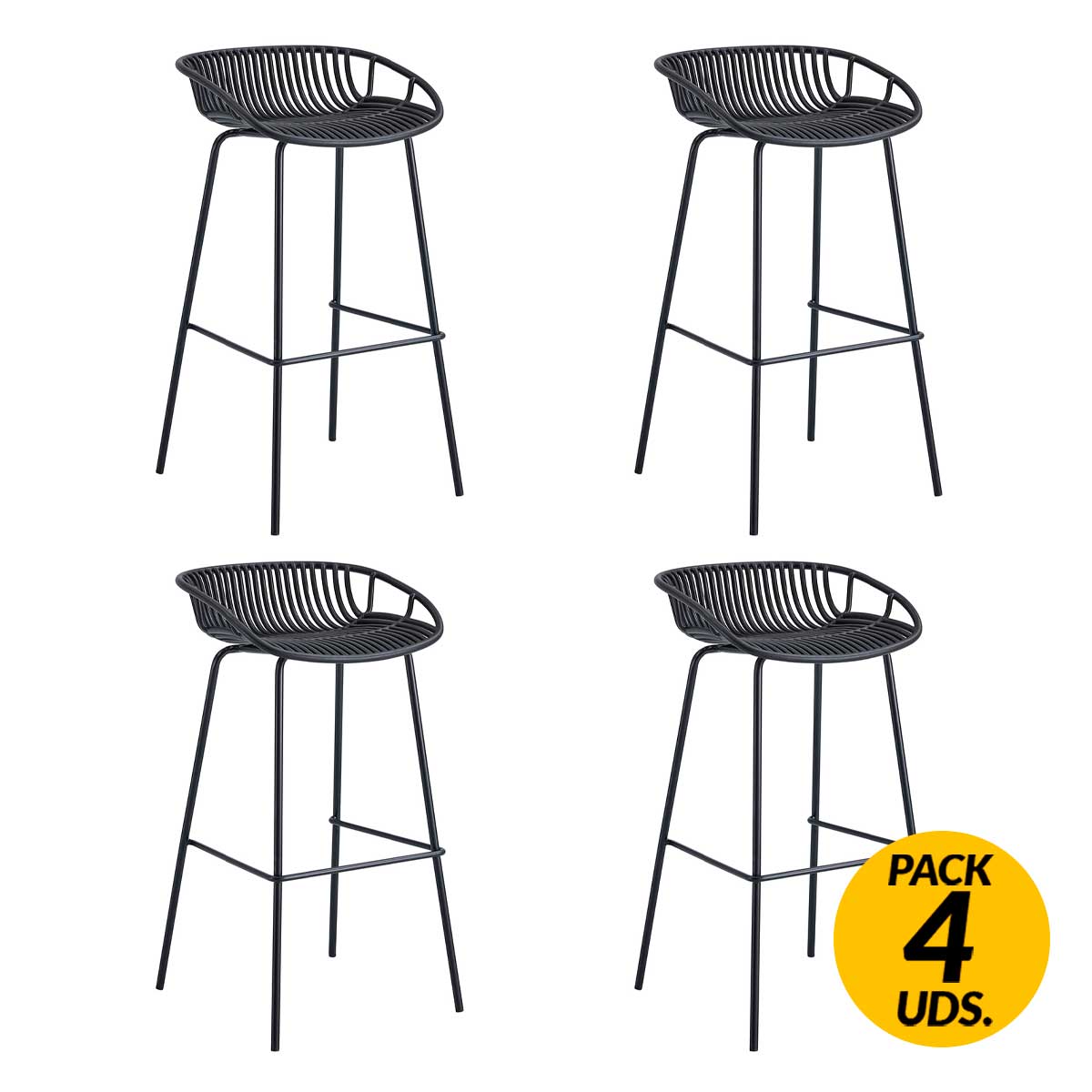 Pack de 4 taburetes altos Shell uso interior/exterior negro