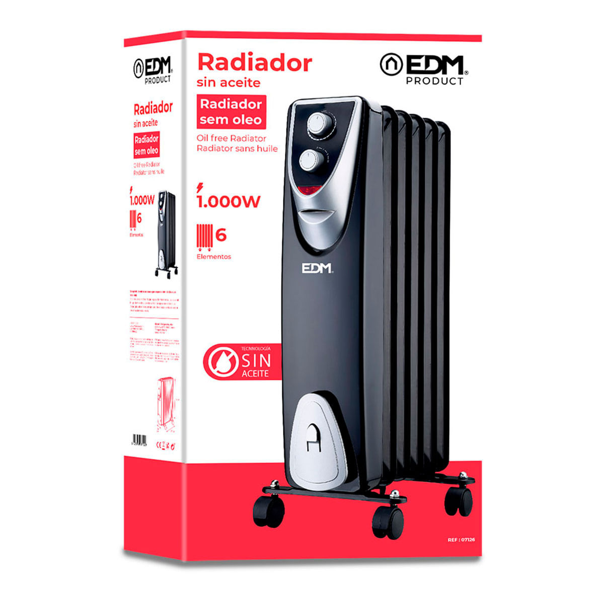 Radiador Black Edition EDM 1000W 6 elementos sin aceite negro 2