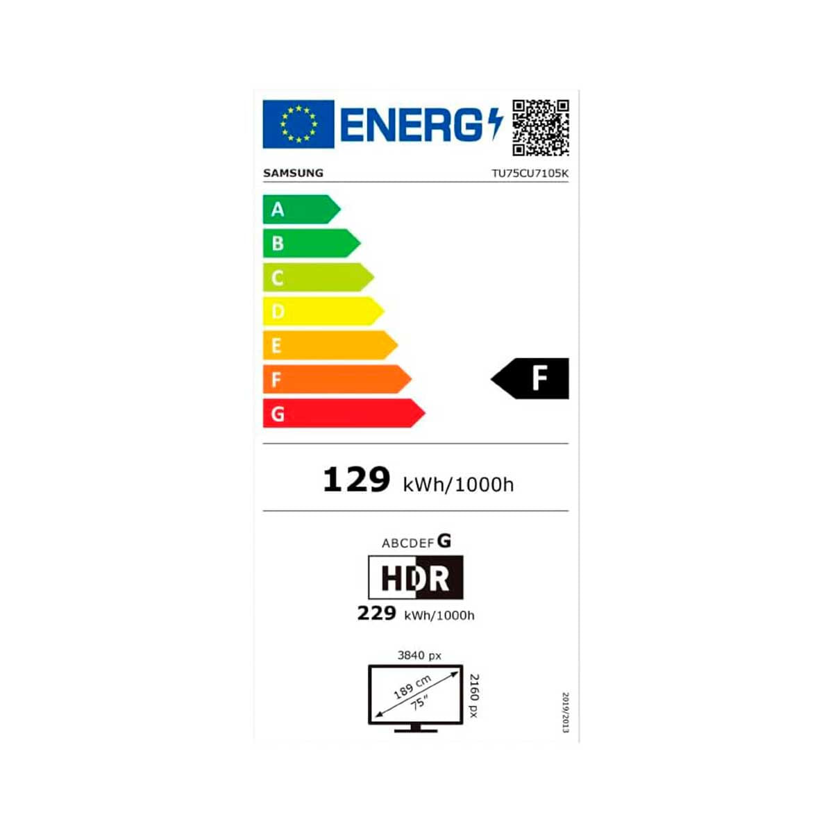 Televisor Smart TV Samsung CU7105 75'' 4K Crystal UHD LED Tizen F negro eficiencia energética