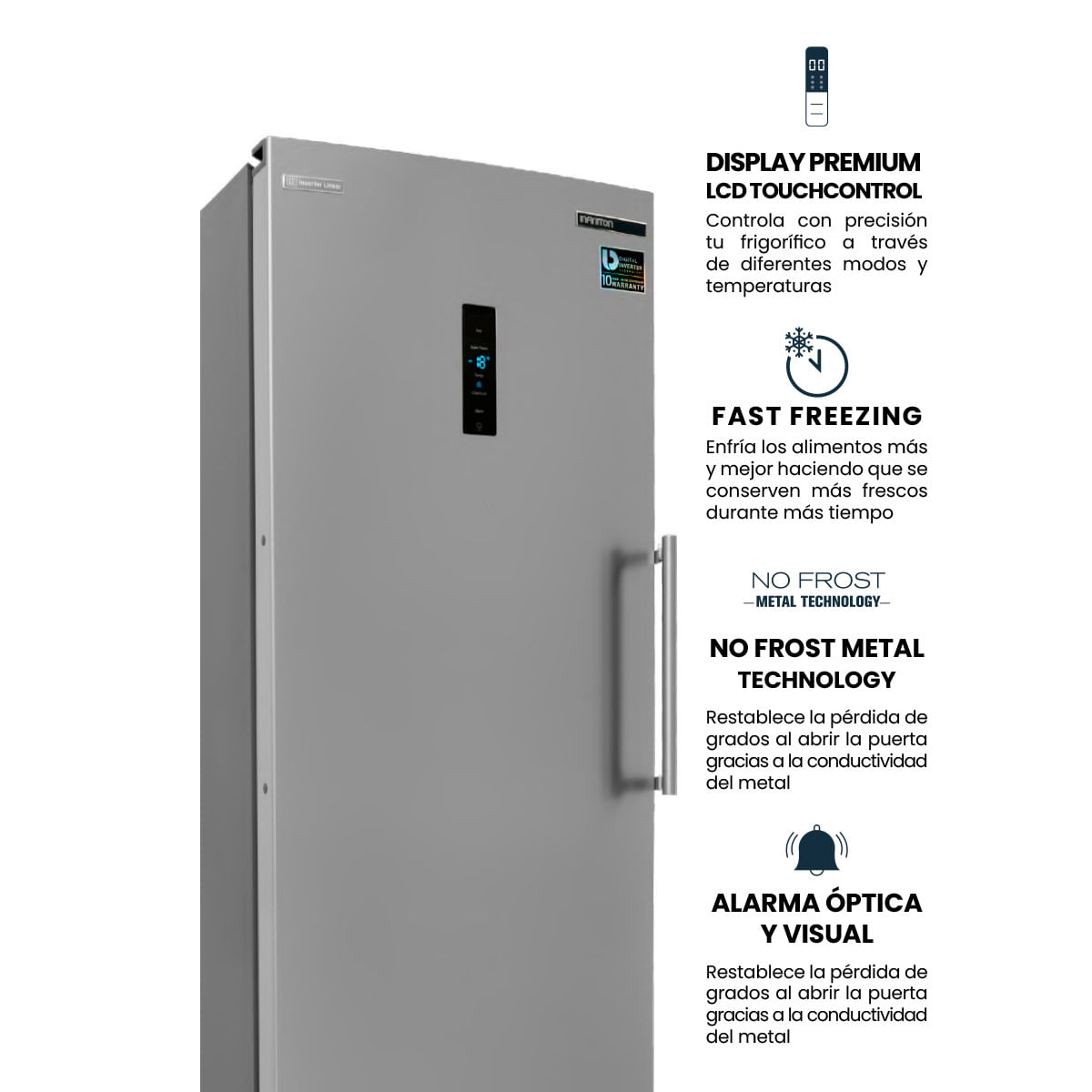 Congelador vertical Infiniton CV-1HE85 No Frost Metal Technology 274L E inox 185,5 cm 3