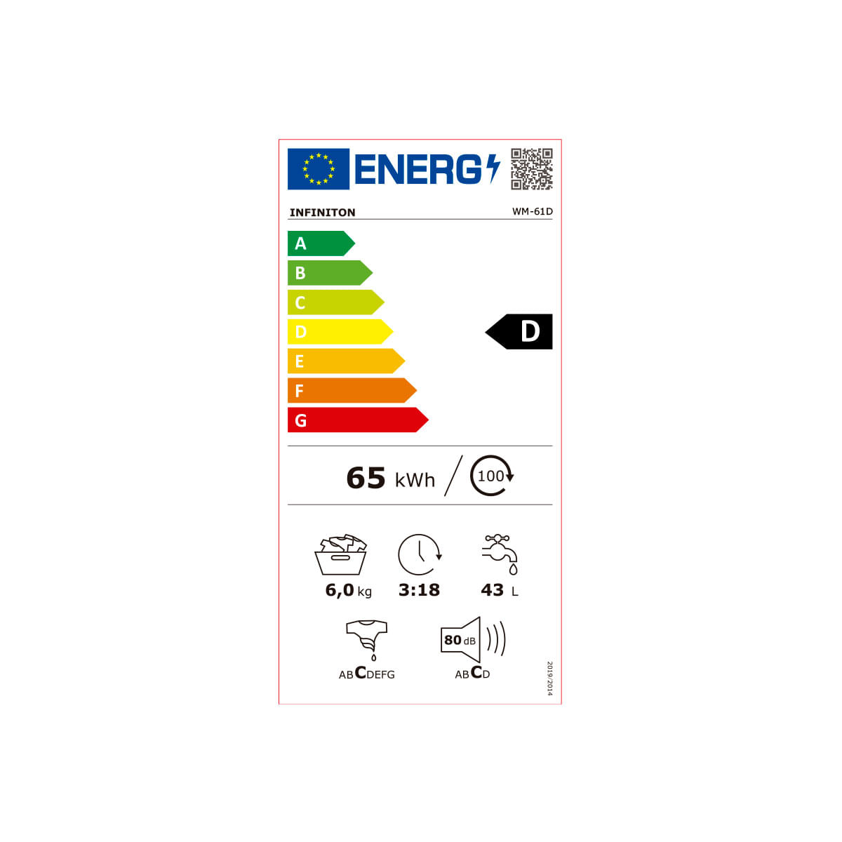 Lavadora Infiniton WM-61D 6kg 1000 rpm D blanco 85 cm eficiencia-energetica