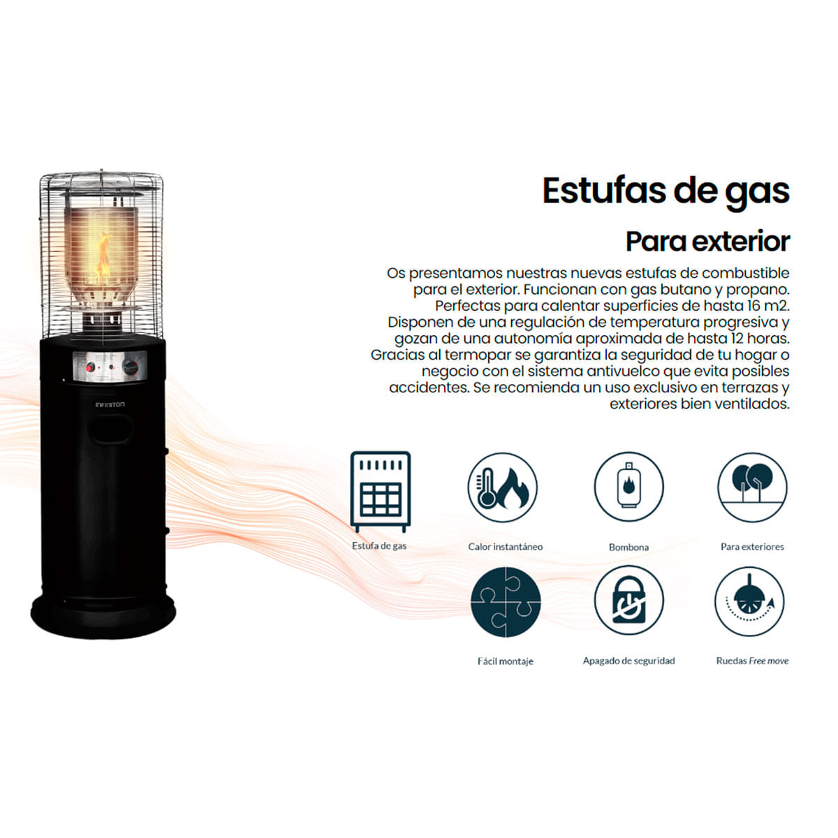Estufa de exterior Infiniton PG-HF2 11000W 16m2 gas butano/propano negro 2