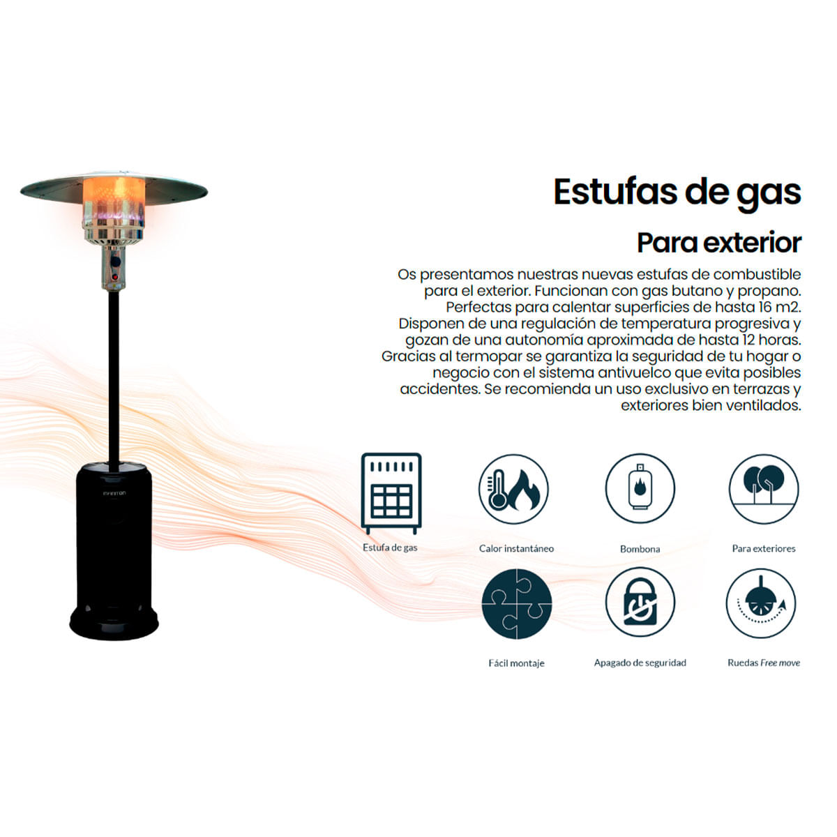 Estufa de exterior Infiniton PG-R02 13000W 16m2 gas butano/propano negro 2