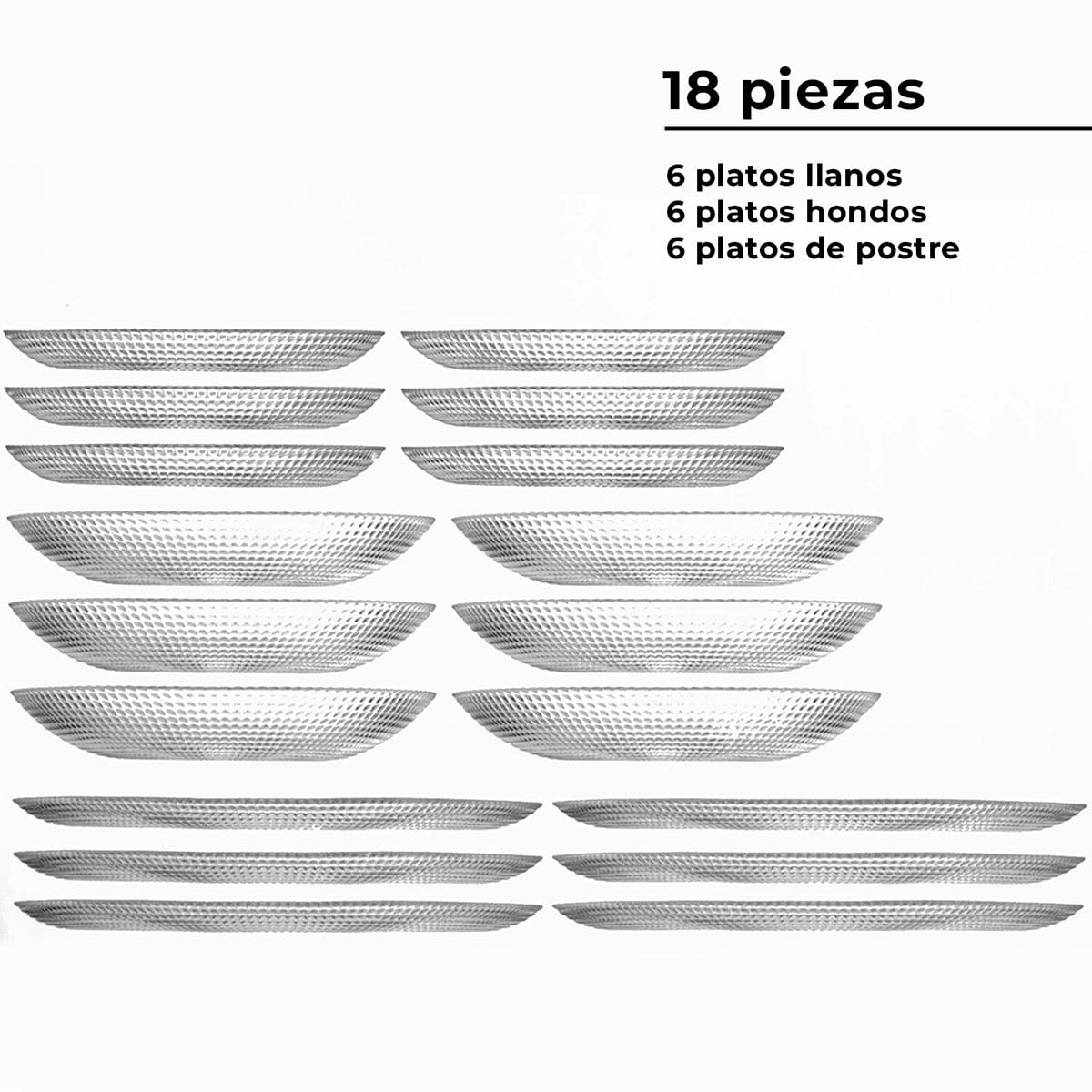 Vajilla Andra La Mediterránea 18 piezas 6 servicios transparente 3