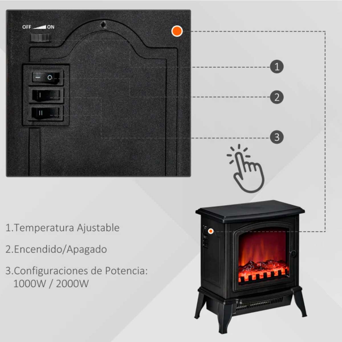 chimenea-electrica-homcom-botones