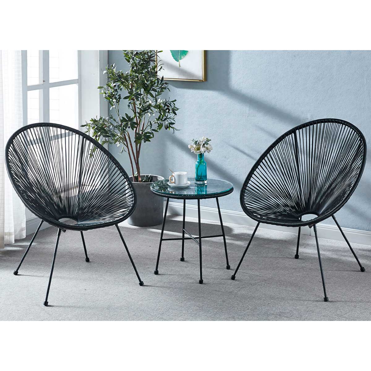 Pack de 2 sillones multiusos Acapulco cordón trenzado negro 85x71x80 cm 6
