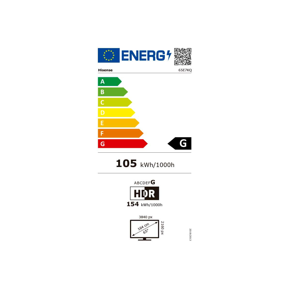 Televisor Smart TV Hisense 65E7KQ 65'' 4K UHD QLED VIDAA 6 G negro eficiencia energética