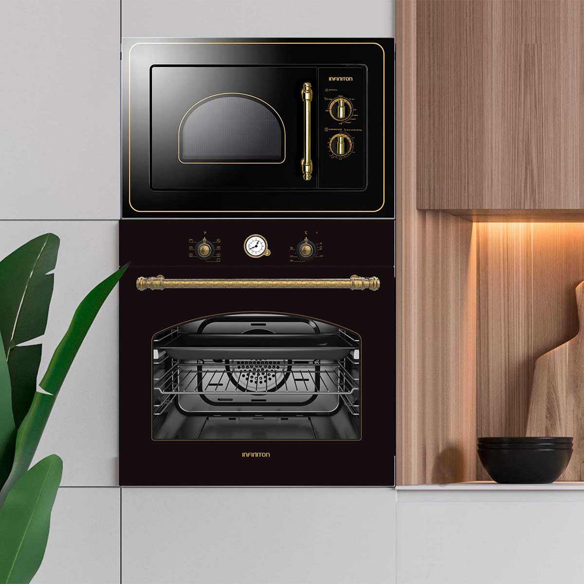 Microondas encastrable Infiniton IMW-RU20 800W 20L función grill acabado rústico negro 4