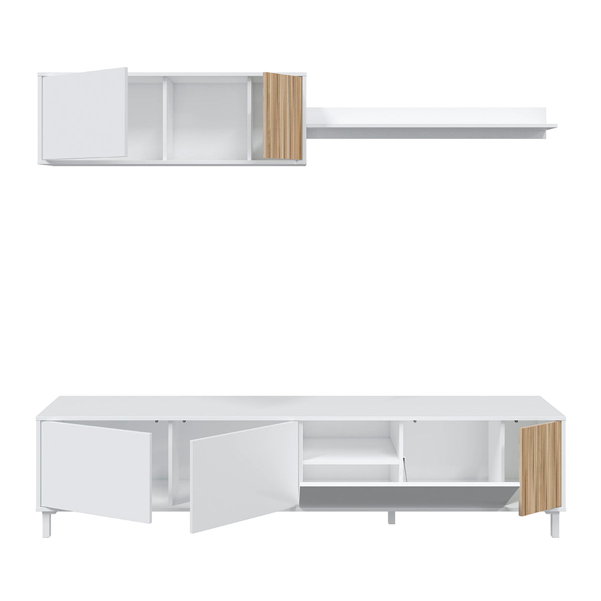 Composición de salón Ethna mueble bajo TV + módulo superior blanco Artik/natural 3
