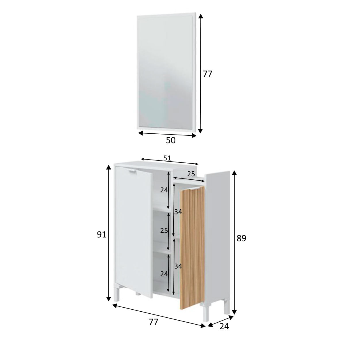 Mueble recibidor Ethna con espejo blanco Artik/natural 91x77x25 cm 5