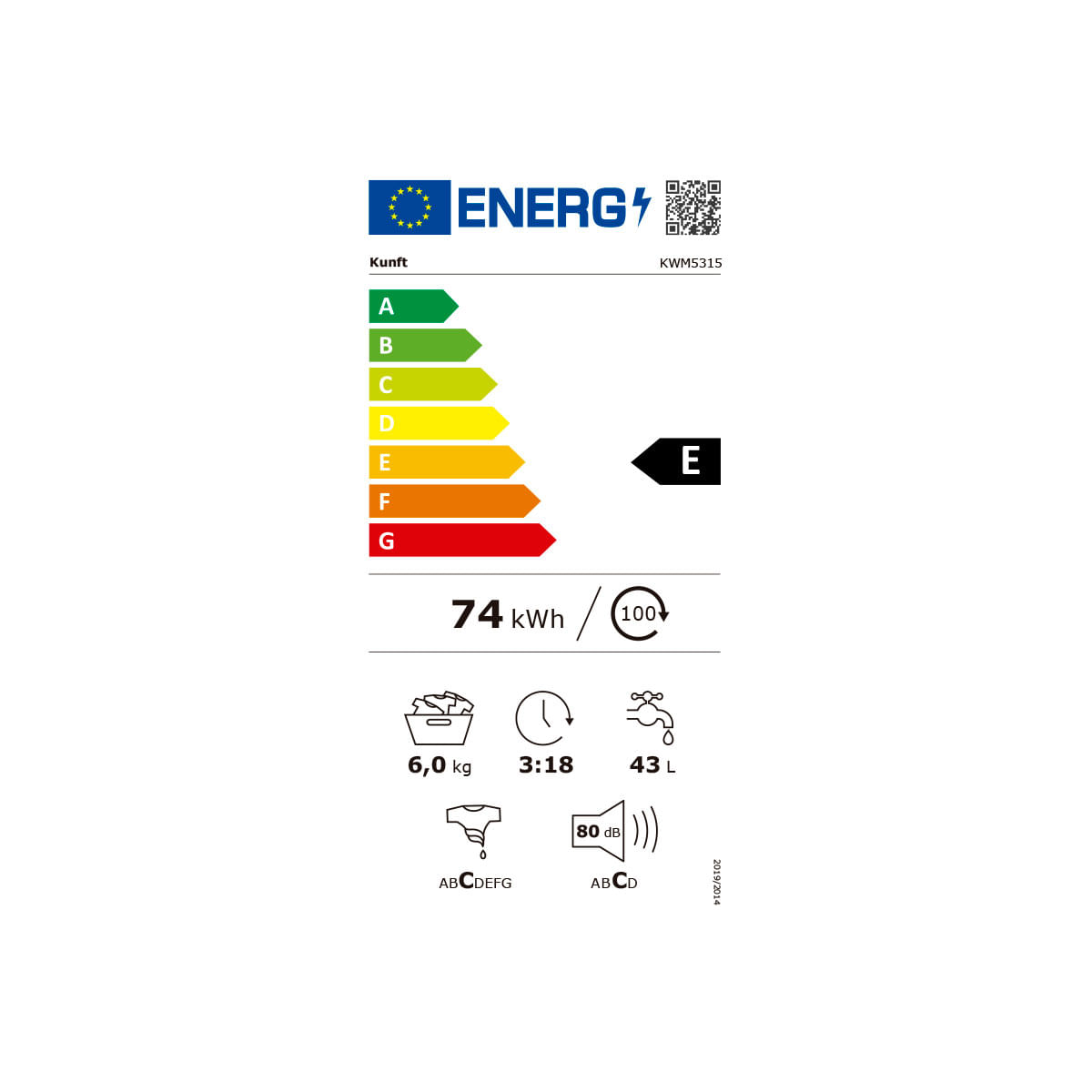 Lavadora Kunft KWM5315 6kg 1000 rpm 23 programas + inicio diferido E blanco 85 cm eficiencia-energetica