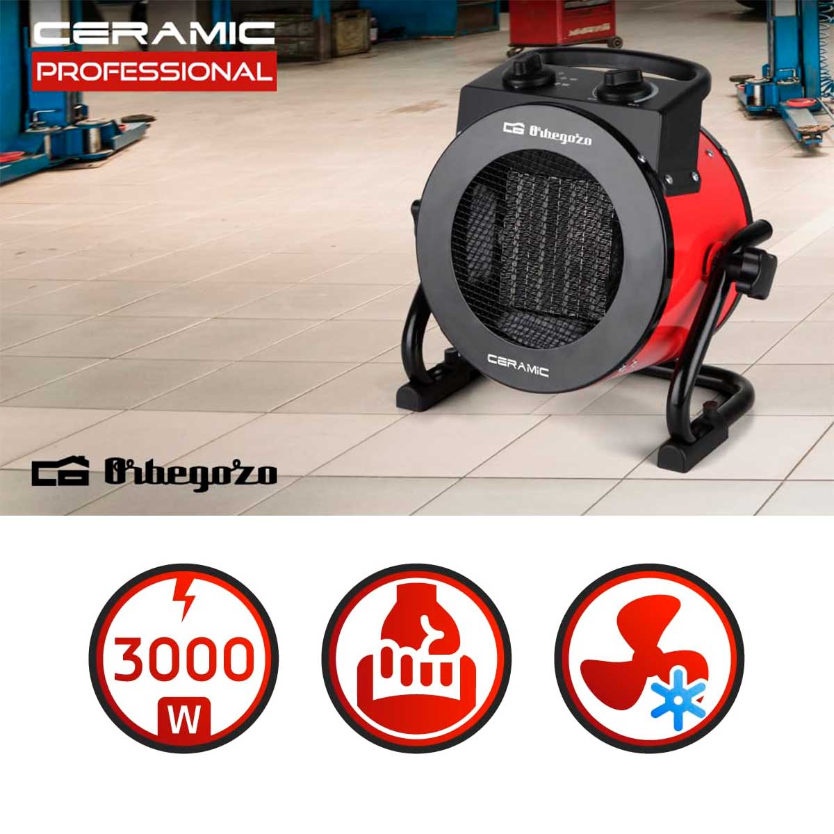 Calefactor cerámico Orbegozo FHR 3050 3000W + función ventilador rojo 2