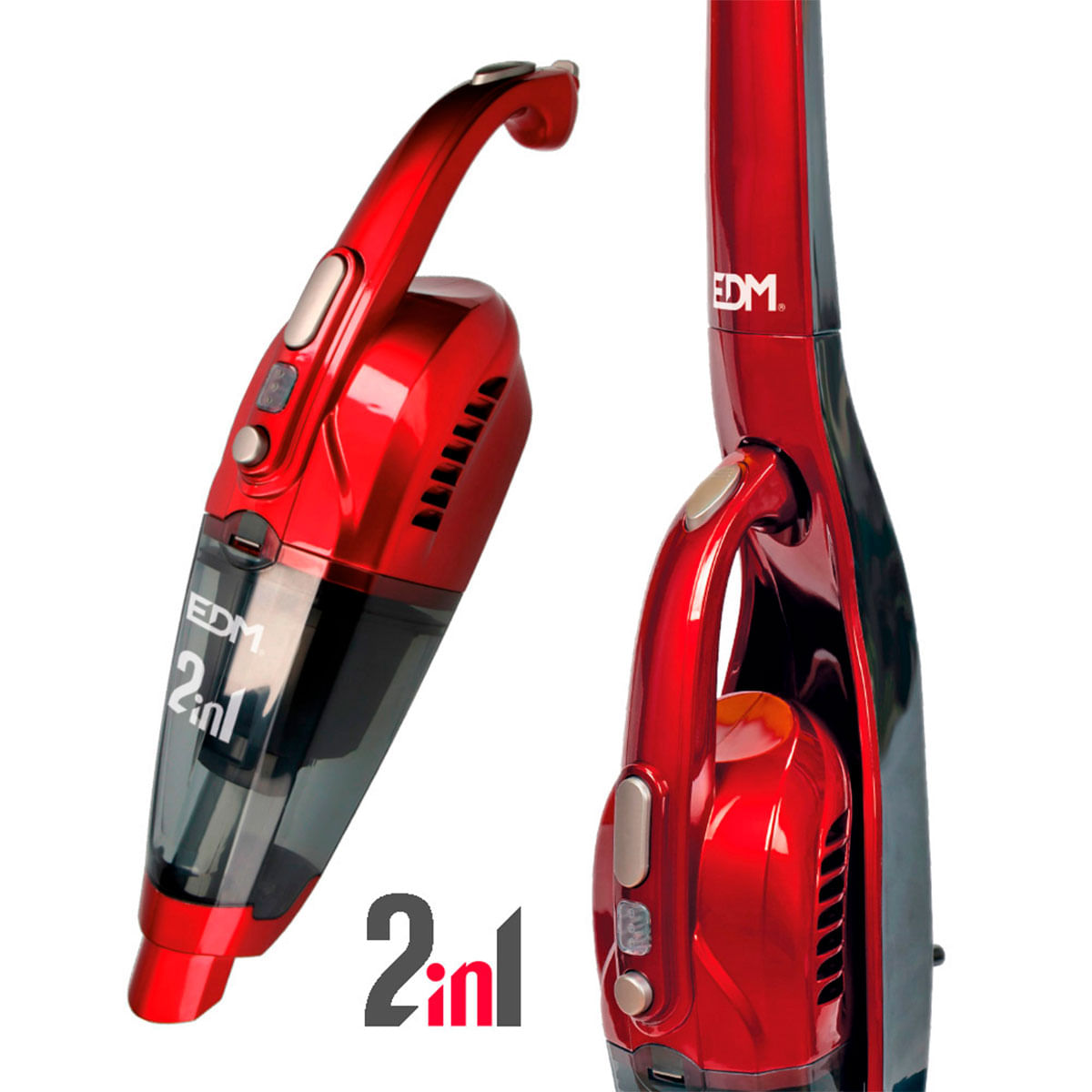Aspirador vertical EDM 2 en 1 sin cables 120W 8,5kPa con accesorios rojo 3
