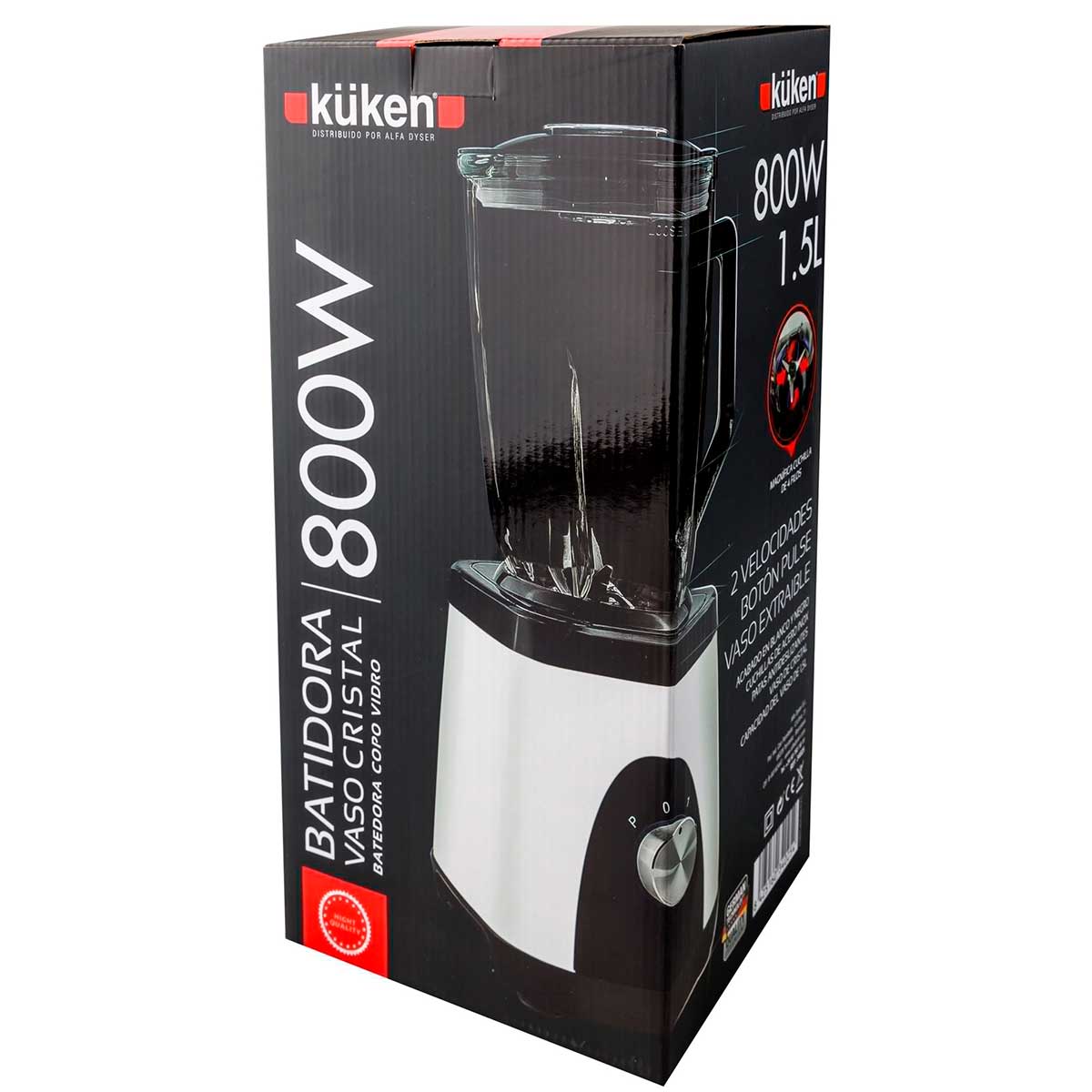 Batidora de vaso Kuken 34025 800W 1,5L función Pulse blanco/negro 3