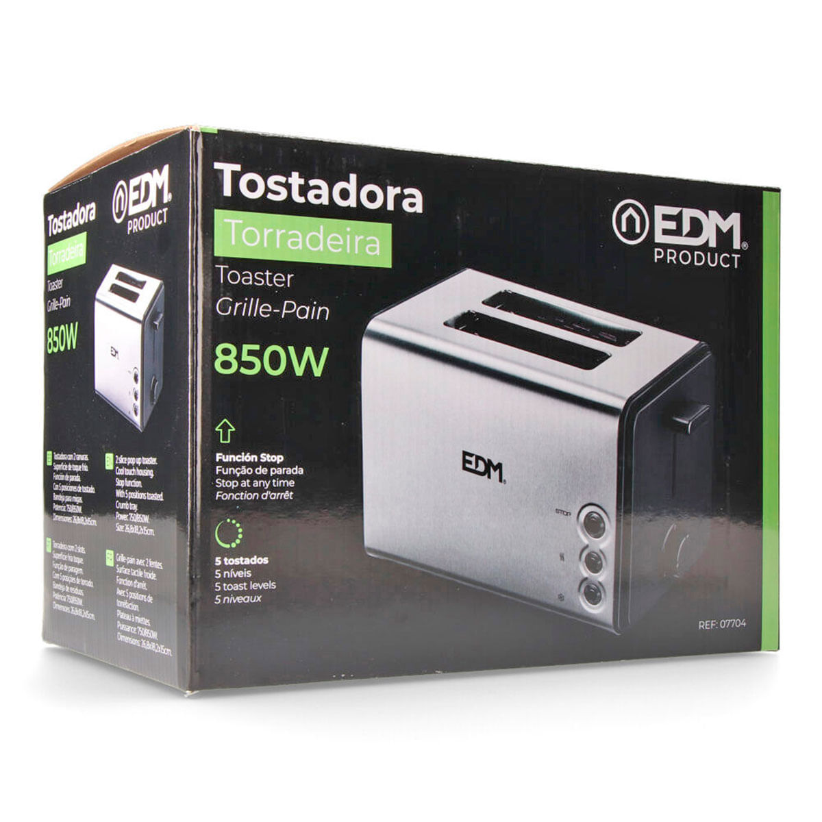 Tostador EDM 850W doble ranura 5 niveles inox 6