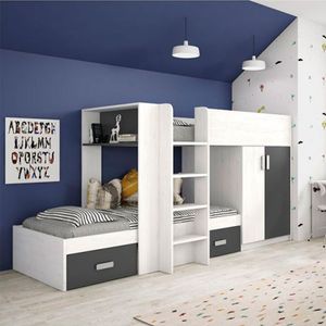 Cama tren Donald 2 camas + 2 cajones + armario 150,6x278,5x99,6 cm