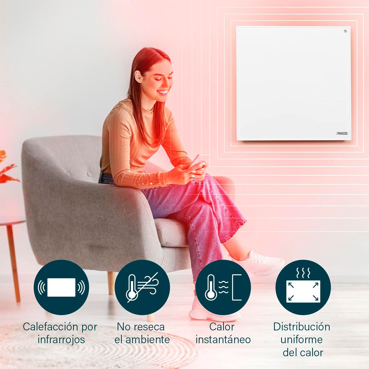 Emisor térmico por infrarrojos Princess 348035 350W WiFi control por voz blanco 2