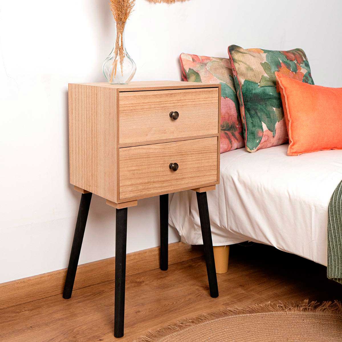 Mesita de noche MOA Vinthera 2 cajones madera 64,5x35x26 cm 3