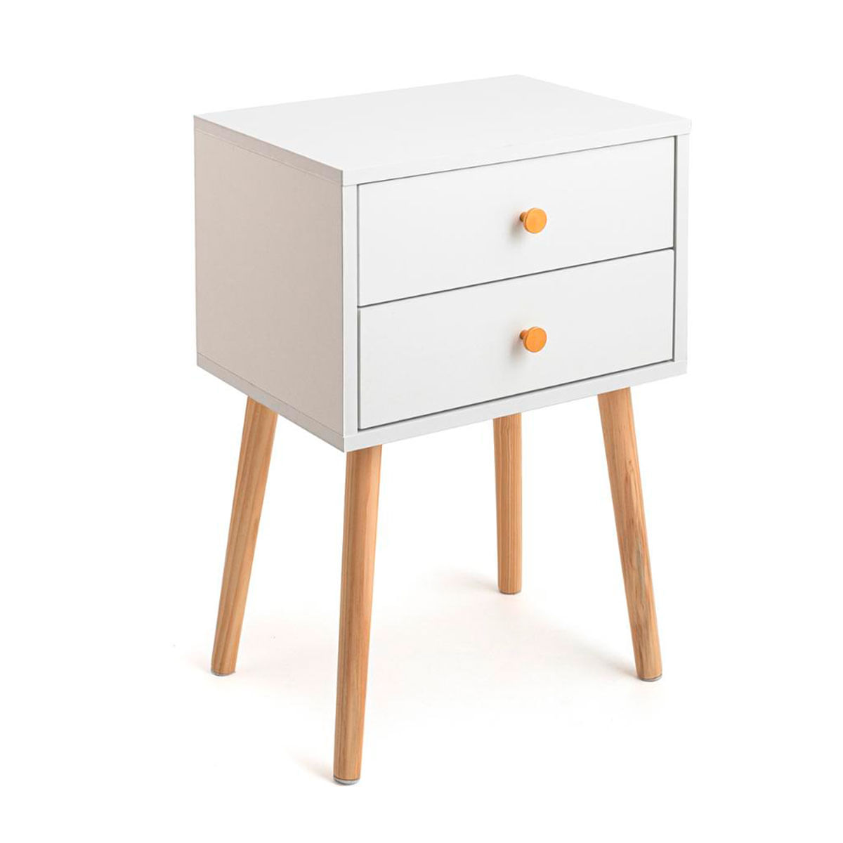 Mesita de noche MOA Vinthera 2 cajones blanco/madera 62,5x40x30 cm