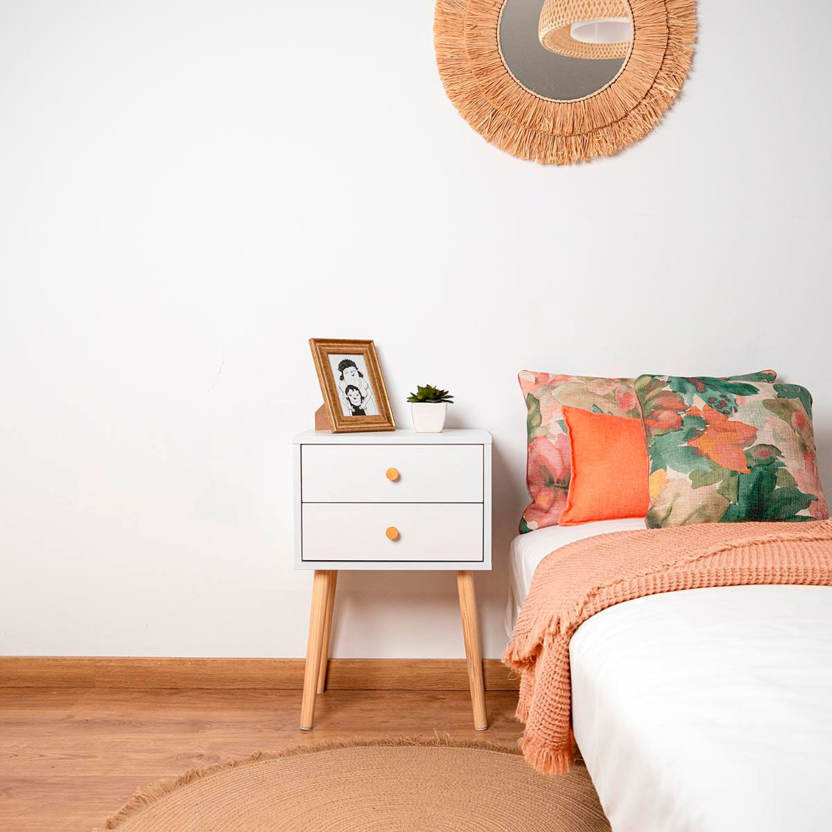 Mesita de noche MOA Vinthera 2 cajones blanco/madera 62,5x40x30 cm 2