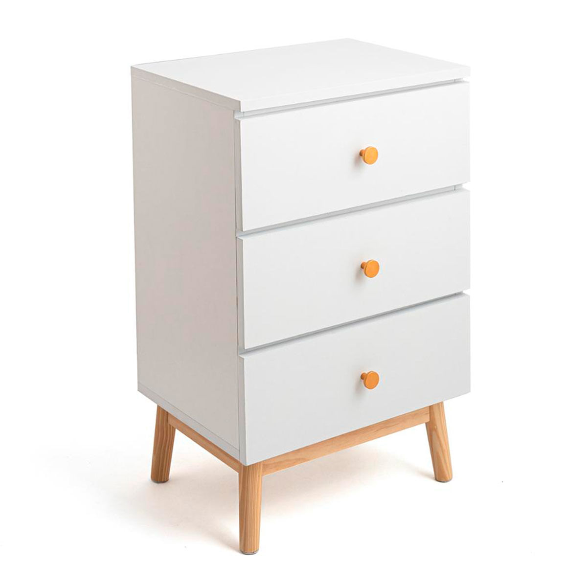 Mesita de noche MOA Vinthera 3 cajones blanco/madera 64,3x40x30 cm