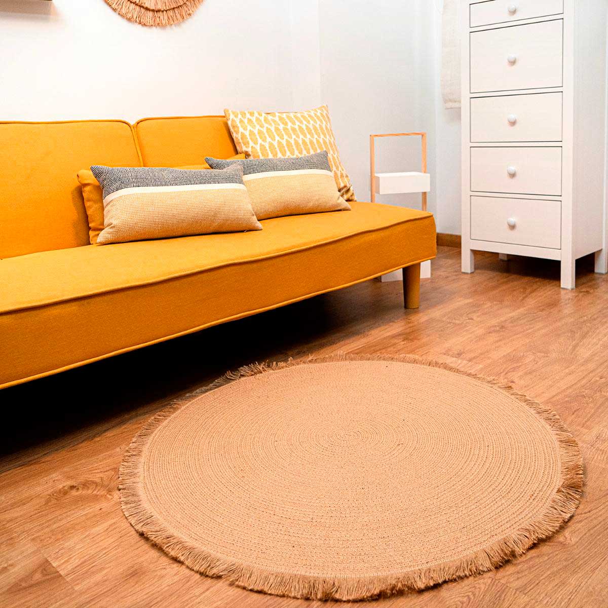 Alfombra MOA Vinthera yute con flecos natural Ø100 cm 2