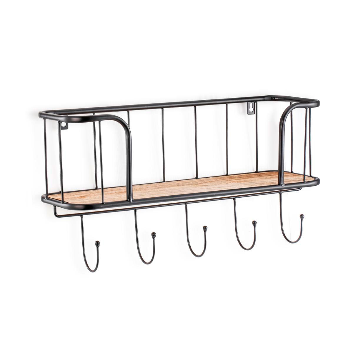 Perchero de pared MOA Vinthera 1 estante + 5 colgadores negro 50 cm