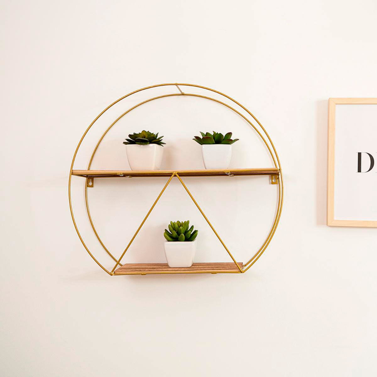 Estantería de pared MOA Vinthera forma circular natural/dorado 40x50x12 cm 2