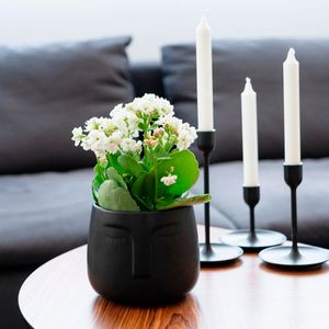 Macetero MOA Vinthera diseño de cara negro ø13,5x13 cm