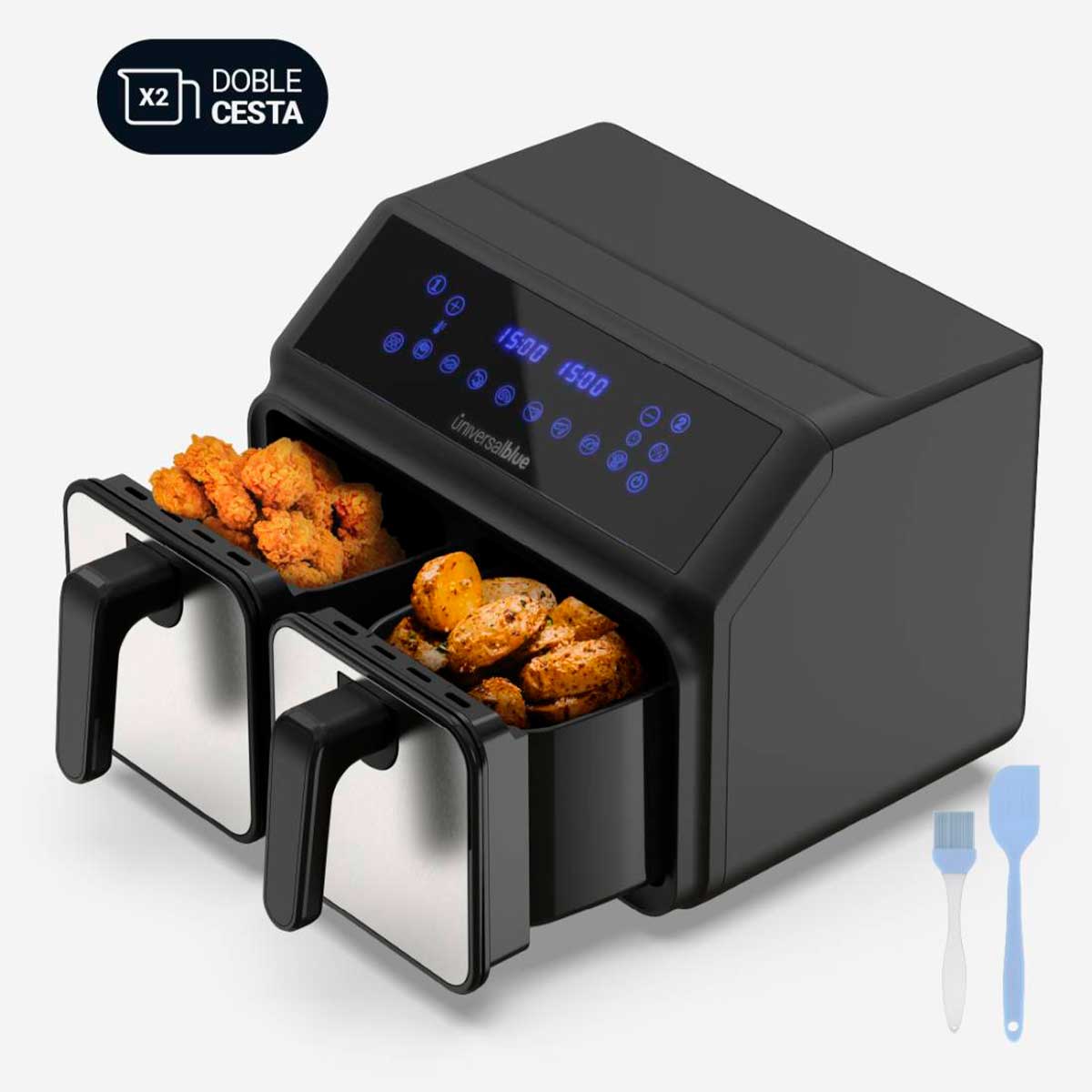Freidora de aire Air Crispy 6008DB Universal Blue 2200W 8L 2 cubetas negro/inox 2