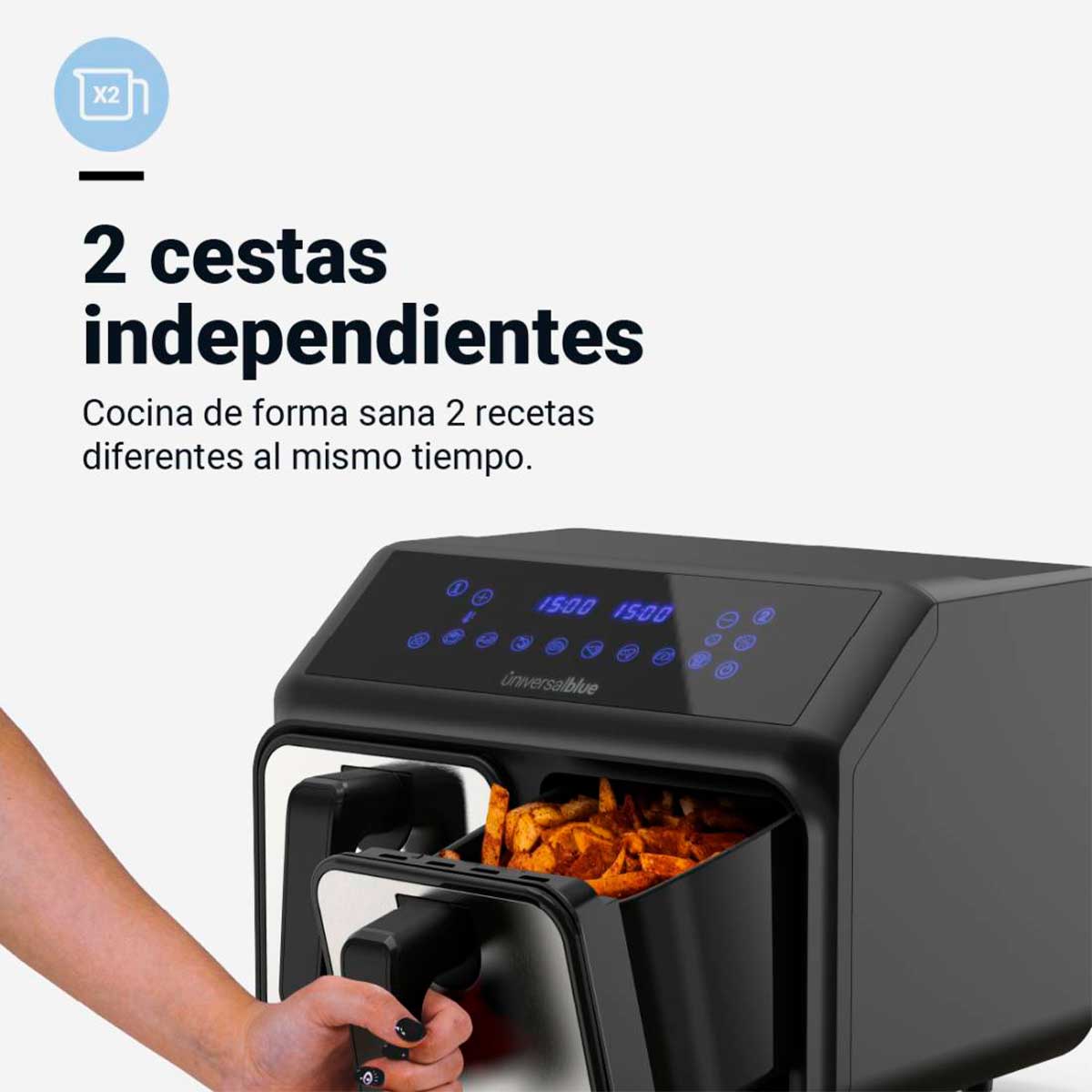 Freidora de aire Air Crispy 6008DB Universal Blue 2200W 8L 2 cubetas negro/inox 3