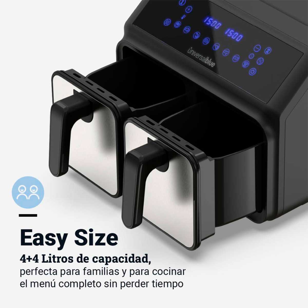 Freidora de aire Air Crispy 6008DB Universal Blue 2200W 8L 2 cubetas negro/inox 5