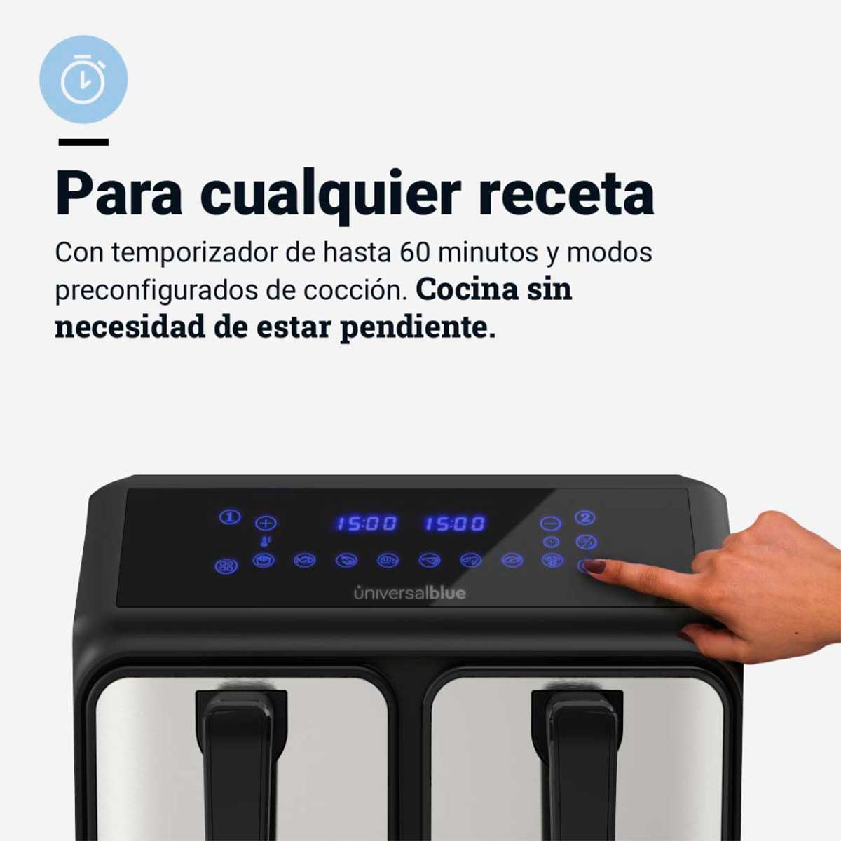 Freidora de aire Air Crispy 6008DB Universal Blue 2200W 8L 2 cubetas negro/inox 6