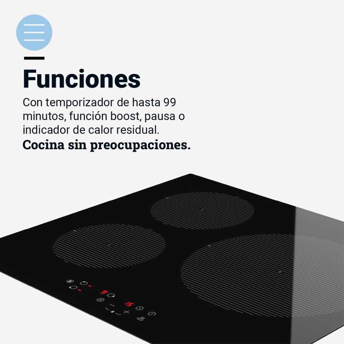 Placa de inducción Meissa 6070B Universal Blue 7000W 3 zonas 59 cm 5