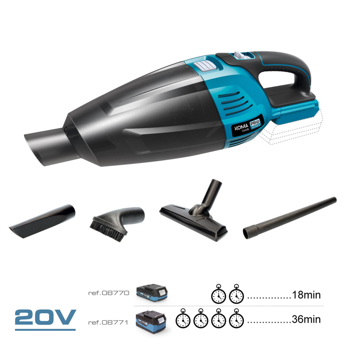 Aspirador de mano Pro Series Battery Koma Tools 3800Pa 500ml con accesorios azul 3