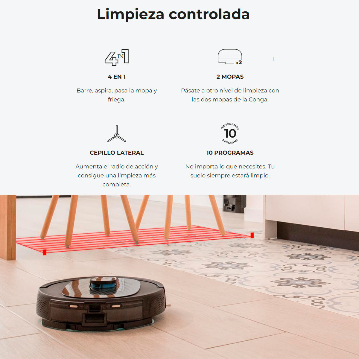 Robot aspirador Cecotec Conga 8290 Immortal Ultra Power Home Genesis 7000Pa 4 en 1 WiFi negro 2