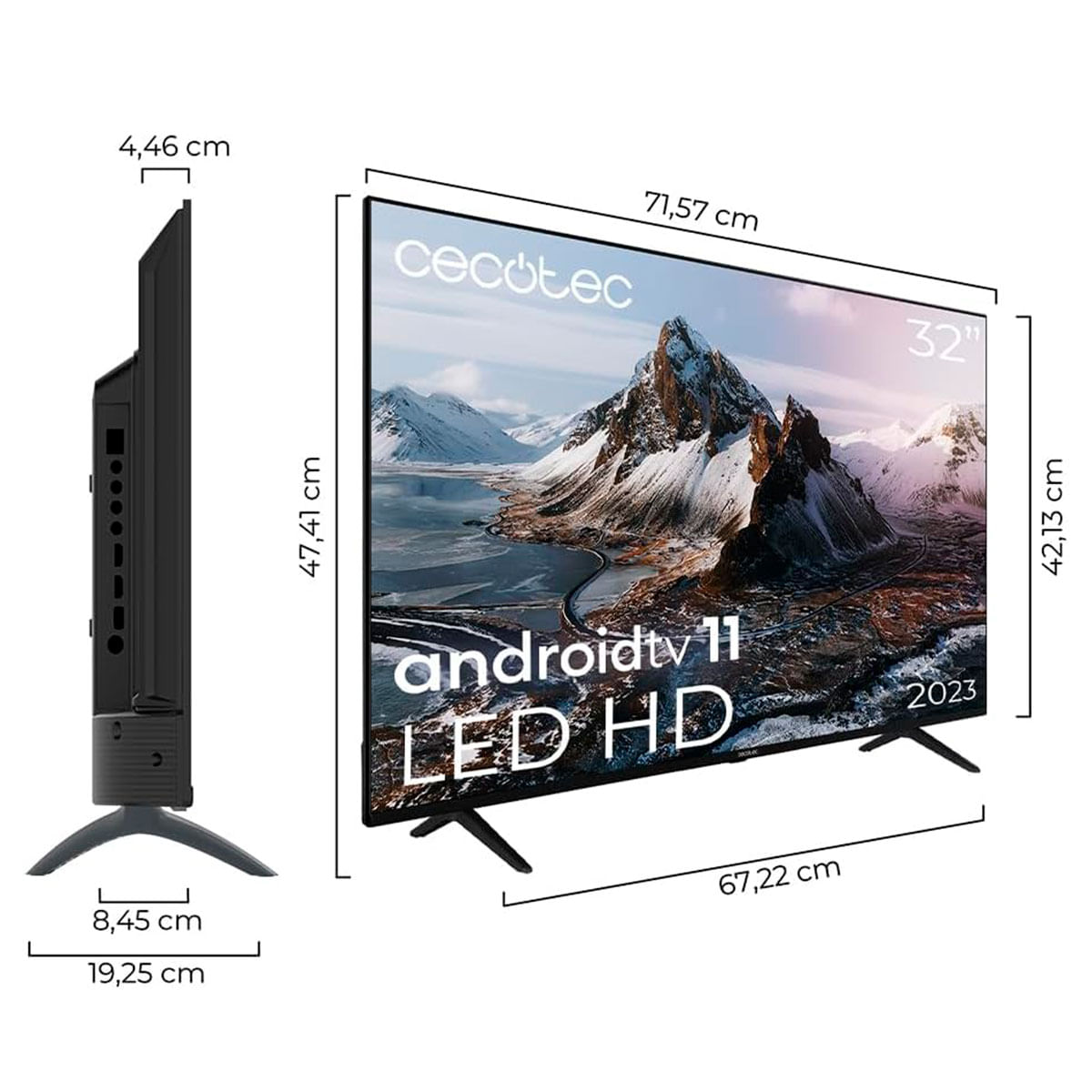 Televisor Smart TV Cecotec TV Cecotec LED A3 Series ALH30032S 32'' Full HD LED Android 11 F negro medidas