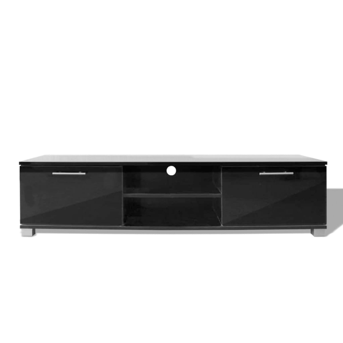 mueble-bajo-para-tv-2-armarios-2-estantes-negro-brillo-frente