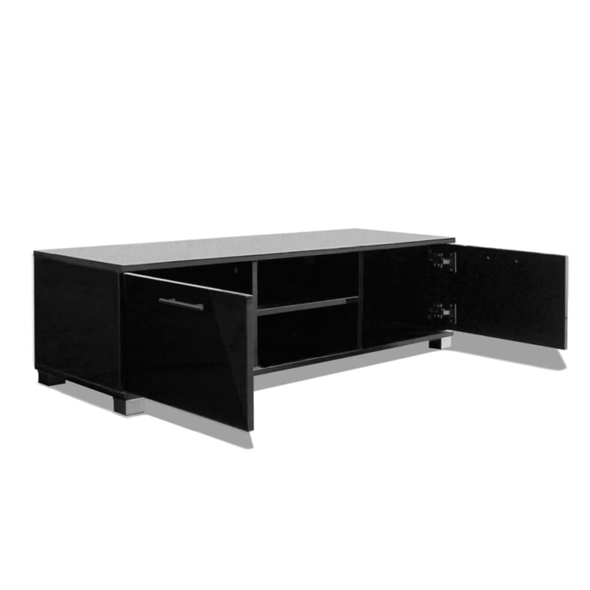 mueble-bajo-para-tv-2-armarios-2-estantes-negro-brillo-abierto