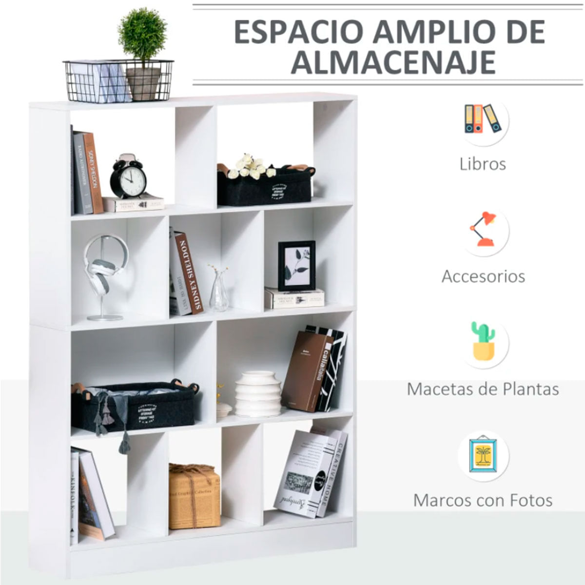 estanteria-libreria-4-niveles-10-compartimentos-blanco-almacenaje