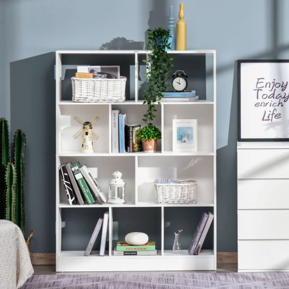 estanteria-libreria-4-niveles-10-compartimentos-blanco-salon