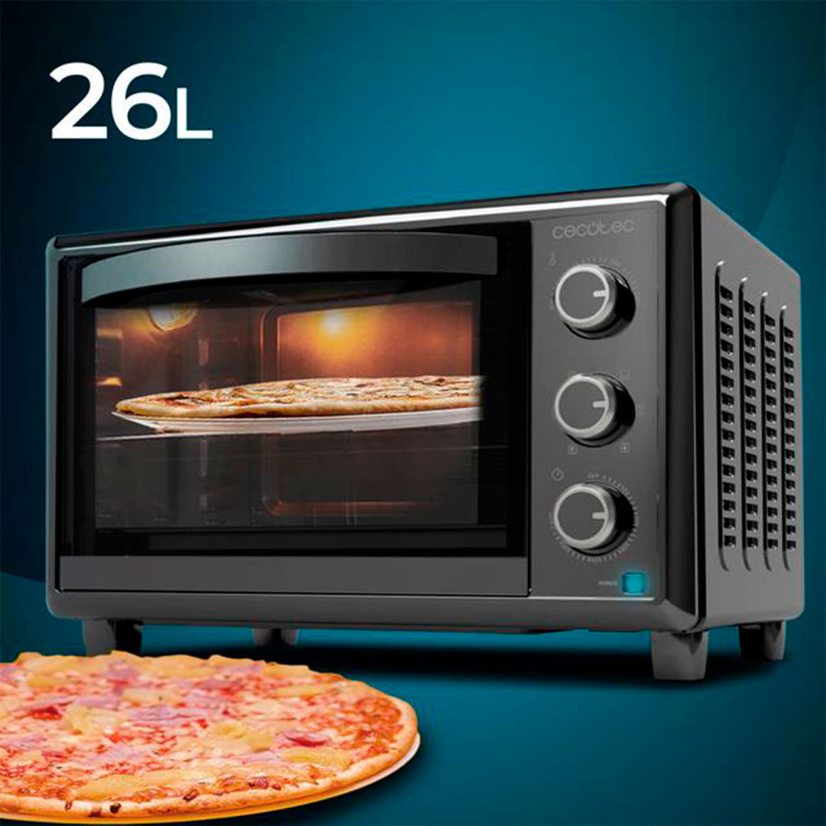 Horno de sobremesa Cecotec Bake&Toast 2600 4Pizza 1500W 26L piedra especial pizzas negro 3