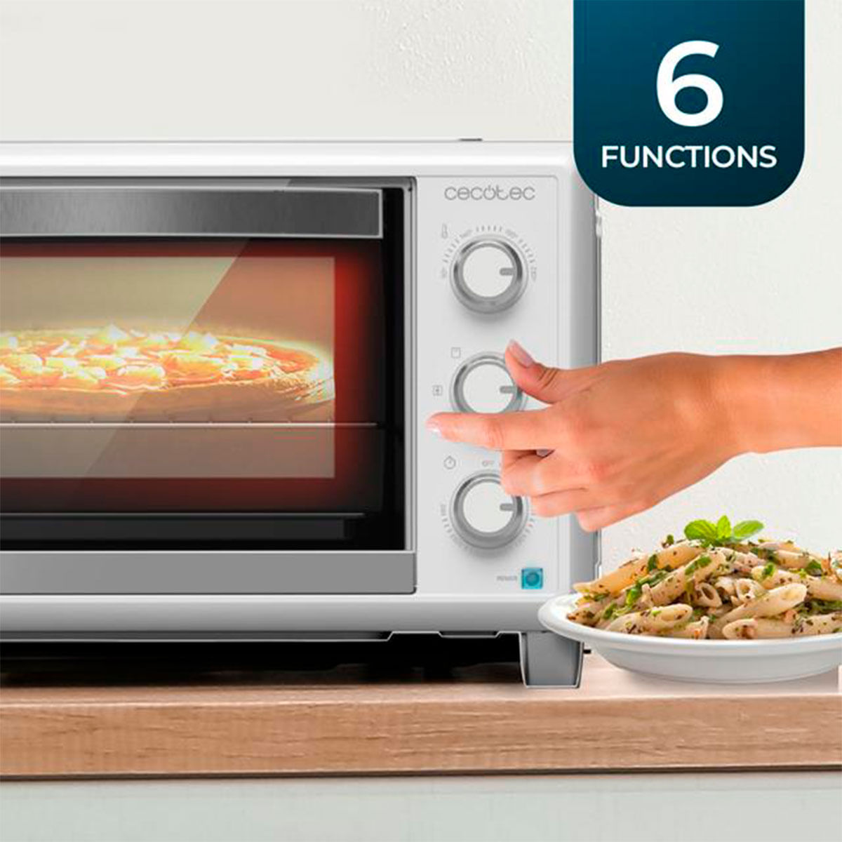 Horno de sobremesa Cecotec Bake&Toast 2600 4Pizza 1500W 26L piedra especial pizzas blanco 6