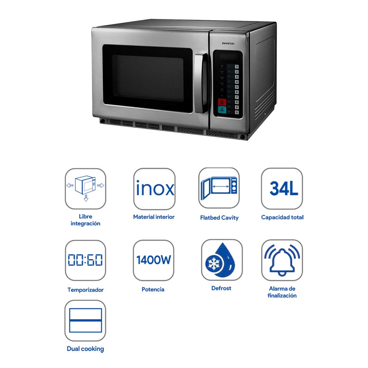 Microondas profesional Infiniton MPW-D34DF 2100W 34L tecnología Flatbed inox 4