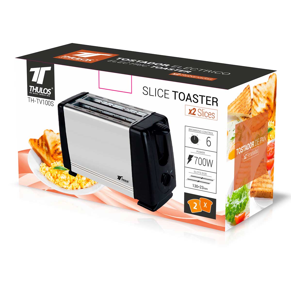 Tostador Thulos TH-TV100S 750W 2 ranuras negro/inox 3